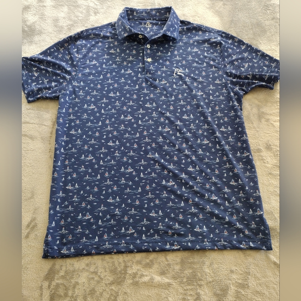 Rhoback Men's Navy Polo with White & Red Boat Print